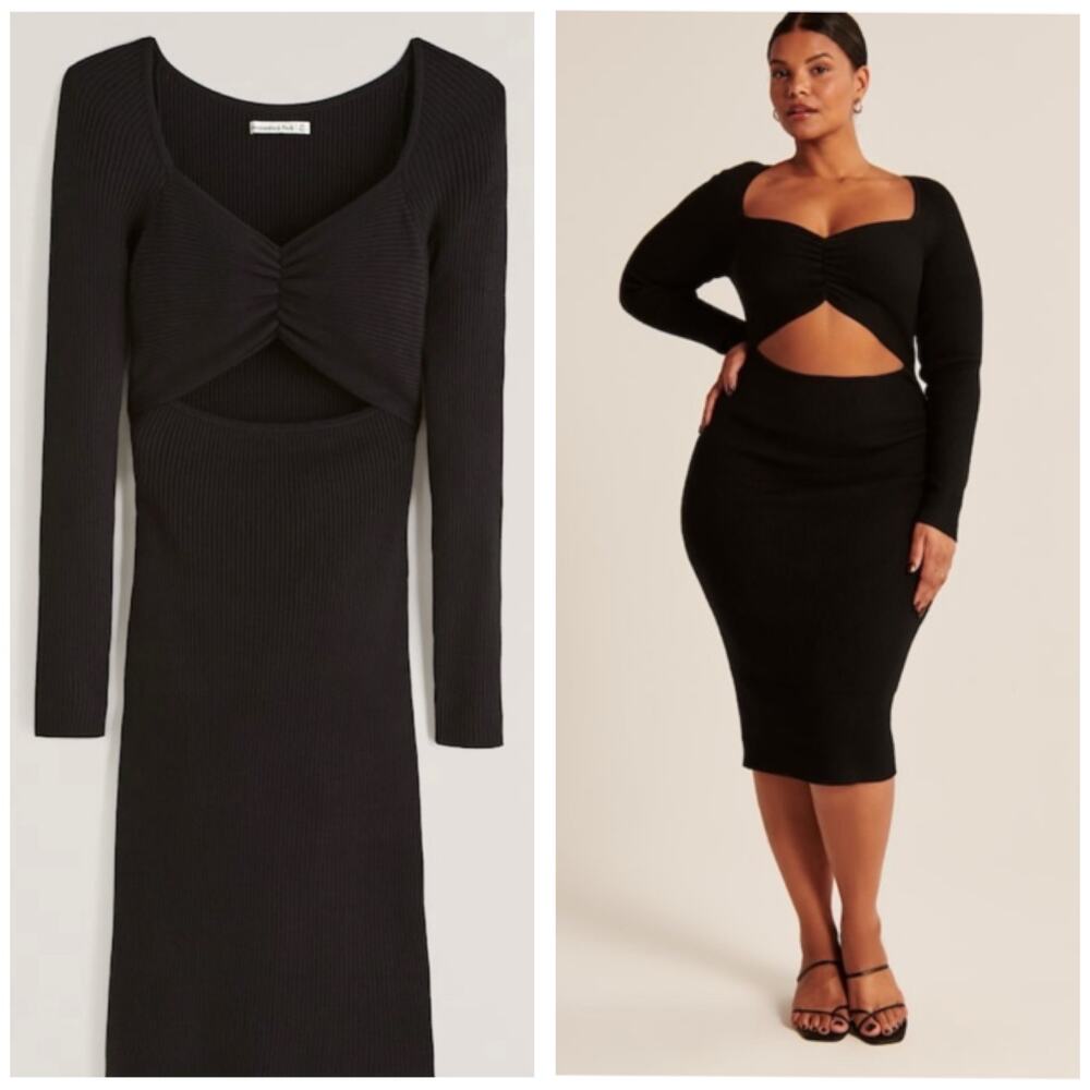 Abercrombie & Fitch Cinched Front Cutout Midi
Sweater Dress Size Small Black